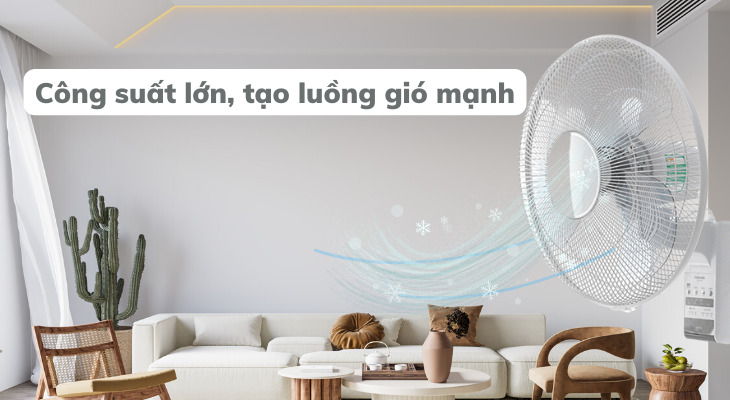 Quạt treo tường Toshiba có công suất lớn, tạo luồng gió mạnh giúp làm mát không gian nhanh chóng