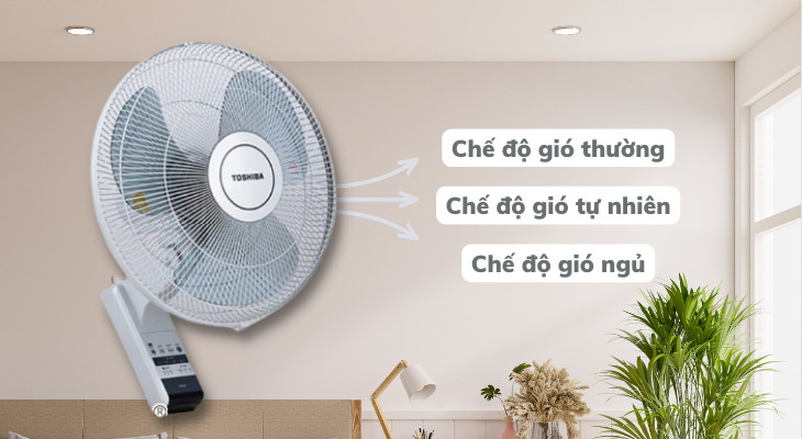 Quạt treo tường Toshiba được trang bị đa dạng các chế độ gió, đáp ứng nhu cầu sử dụng của hầu hết người dùng