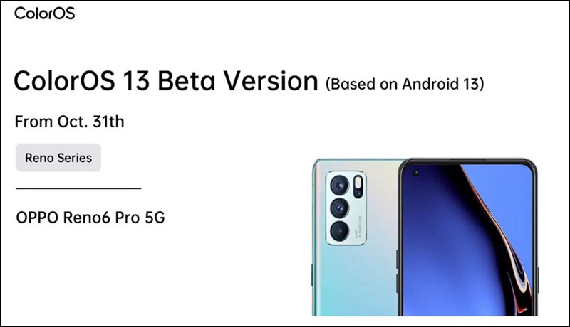 OPPO Reno6 Pro 5G được nhận bản cập nhật ColorsOS 13 beta
