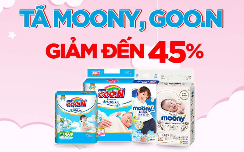 Từ 01/11 - 30/11/2022, tã Moony & Goo.n giảm đến 45% tại Bách hoá XANH Từ 01/11 - 30/11/2022, tã Moony & Goo.n giảm đến 45% tại Bách hoá XANH