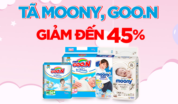 Từ 01/11 - 30/11/2022, tã Moony & Goo.n giảm đến 45% tại Bách hoá XANH
