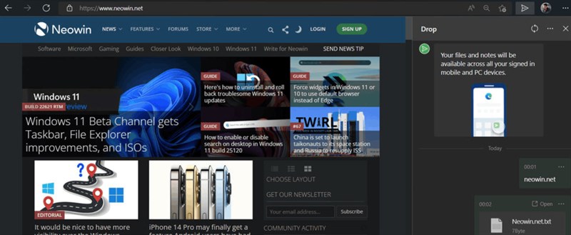 Hình ảnh Microsoft Edge với tính năng Drop mới Hình ảnh Microsoft Edge với tính năng Drop mới