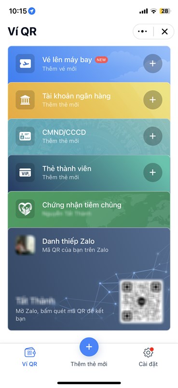 Giao diện Ví QR trên Zalo