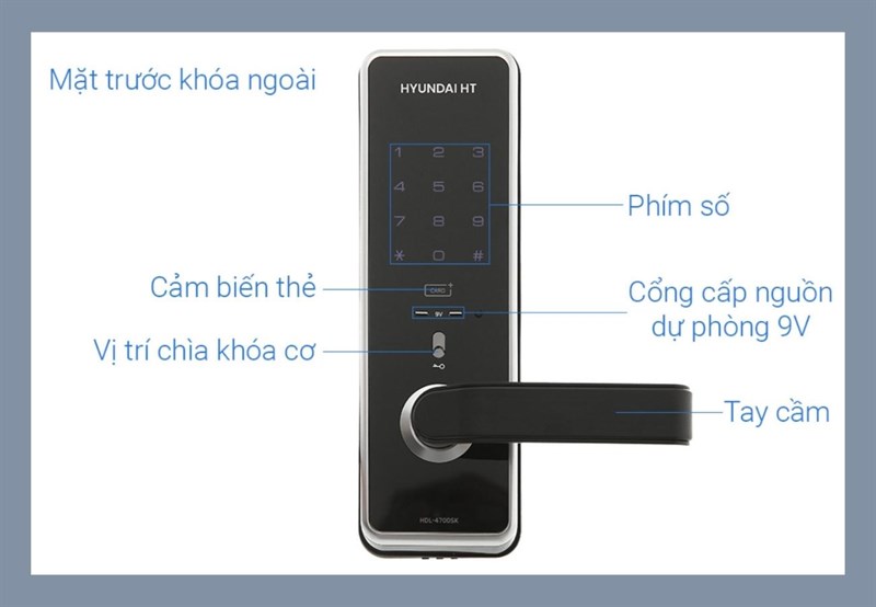 Khóa điện tử Hyundai HDL-4700SK 1 chốt khóa Đen - KG Khóa điện tử Hyundai HDL-4700SK 1 chốt khóa Đen - KG