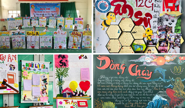 Báo tường mừng ngày 20-11, hình ảnh các bạn học sinh đang chào đón các thầy cô giáo bằng những bài vẽ tưởng như trở thành món quà đột phá, đầy cảm xúc và ý nghĩa. Hãy cùng trải nghiệm những giây phút xúc động đầy ý nghĩa qua những tác phẩm nghệ thuật này.