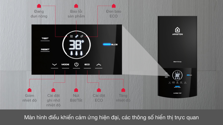 Máy nước nóng trực tiếp Ariston 4500W AURES TOP 4.5P - Bảng điều khiển Máy nước nóng trực tiếp Ariston 4500W AURES TOP 4.5P - Bảng điều khiển