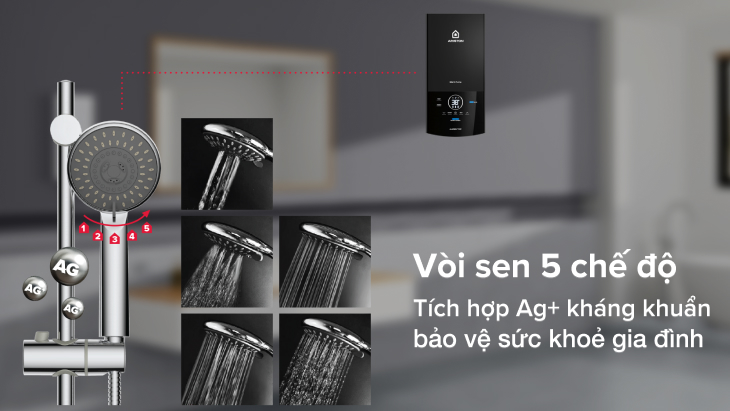 Máy nước nóng trực tiếp Ariston 4500W AURES TOP 4.5P - Vòi sen 5 chế độ tích tráng bạc diệt khuẩn Máy nước nóng trực tiếp Ariston 4500W AURES TOP 4.5P - Vòi sen 5 chế độ tích tráng bạc diệt khuẩn