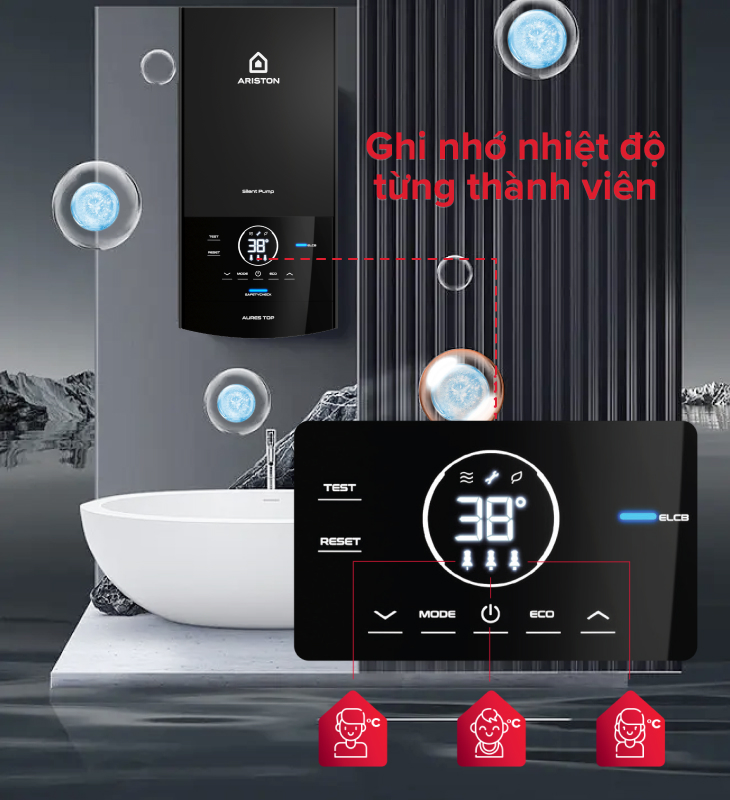 Máy nước nóng trực tiếp Ariston 4500W AURES TOP 4.5P - Ghi nhớ nhiệt độ từng thành viên Máy nước nóng trực tiếp Ariston 4500W AURES TOP 4.5P - Ghi nhớ nhiệt độ từng thành viên