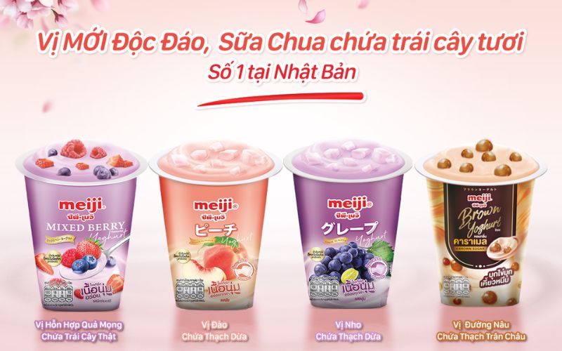 Trọn bộ 4 hương vị sữa chua Meiji số 1 Nhật Bản nay đã có mặt tại Việt Nam