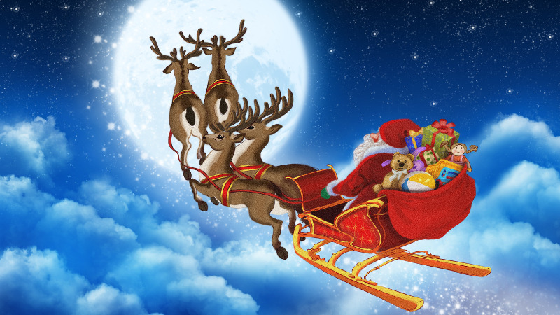Santa Claus riding reindeer? What are their names?
