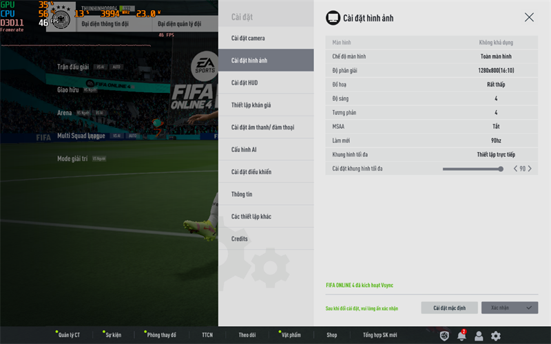 Thiết lập cầu hình tựa game FIFA Online 4 trên Lenovo Yoga Slim 7 14IAL7. Thiết lập cầu hình tựa game FIFA Online 4 trên Lenovo Yoga Slim 7 14IAL7.
