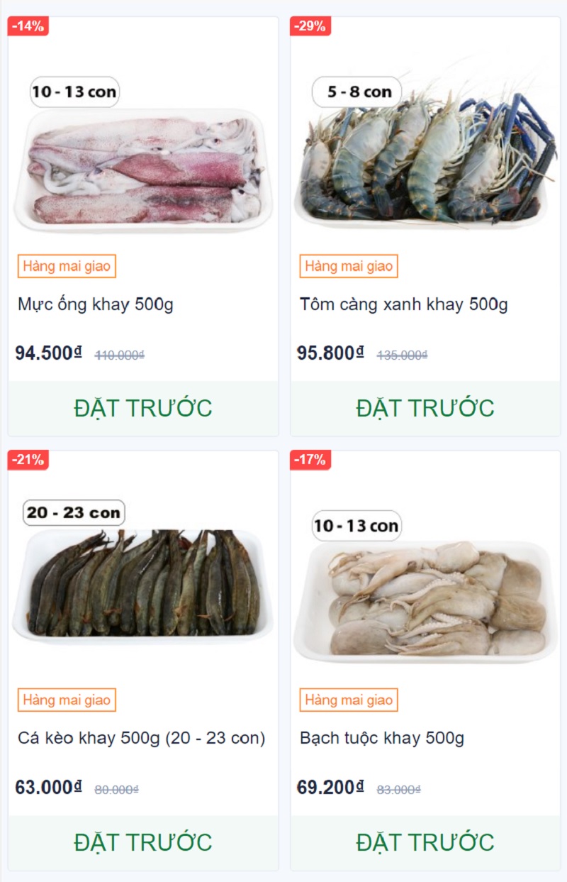 Một số sản phẩm hàng đặt trước tại Bách hóa XANH