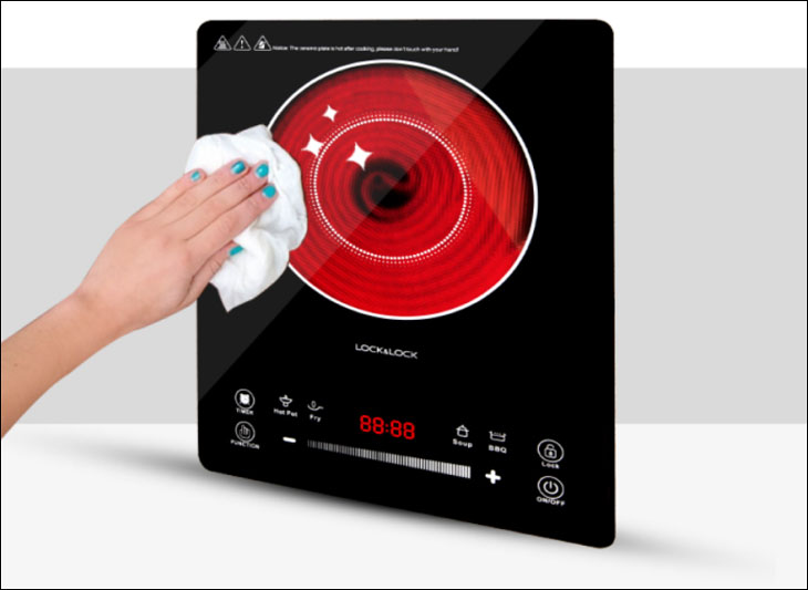 Bếp hồng ngoại Lock&Lock EJI421 sử dụng mặt kính Crystallite cao cấp cho khả năng chịu lực, chịu nhiệt tốt