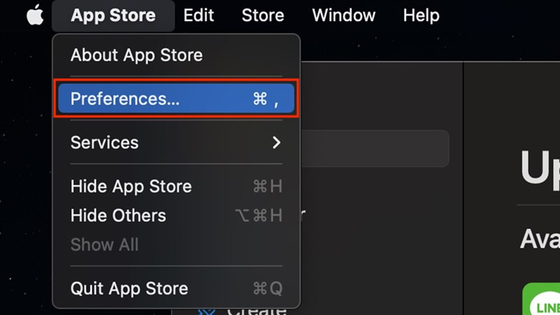 mở Preferences trong appstore