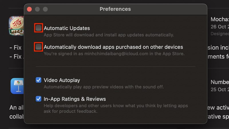 tắt auto update trong appstore