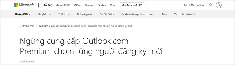 Microsoft Outlook sẽ ngừng cung cấp email tuỳ chỉnh vào cuối năm sau