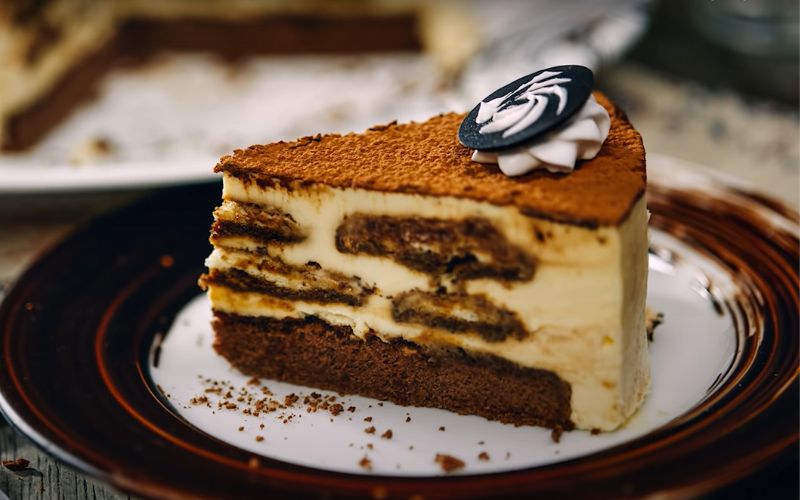 Món bánh kem tiramisu socola rượu với hương vị ngọt dịu và vẻ đẹp tinh tế