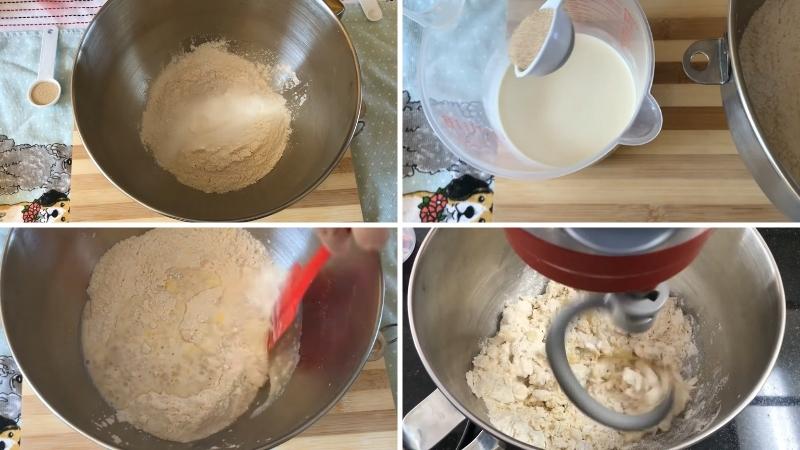 Trộn bột làm bánh trắng