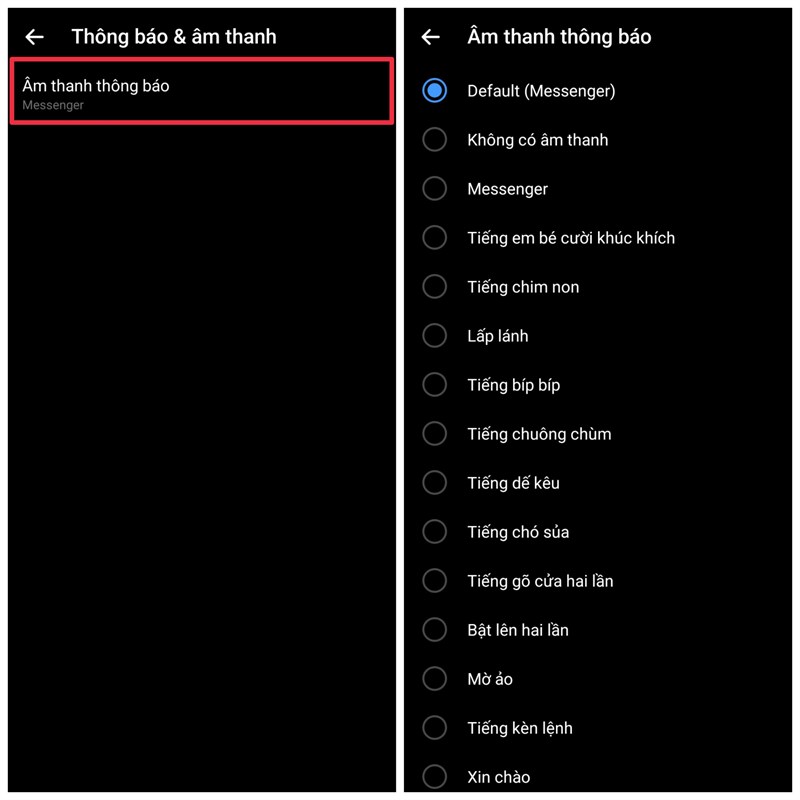 Cách thay đổi âm thanh thông báo trên Messenger
