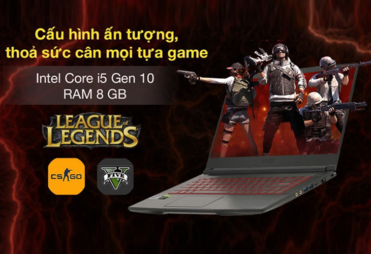 Laptop MSI Gaming GF63 Thin 10SC i5 (805VN) sở hữu cấu hình mạnh mẽ, cân mọi tác vụ văn phòng đến gaming