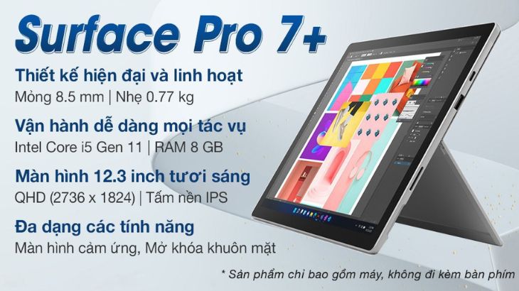 Surface Pro 7 plus là mẫu laptop 2 trong 1 có kiểu dáng tinh tế, nhỏ gọn