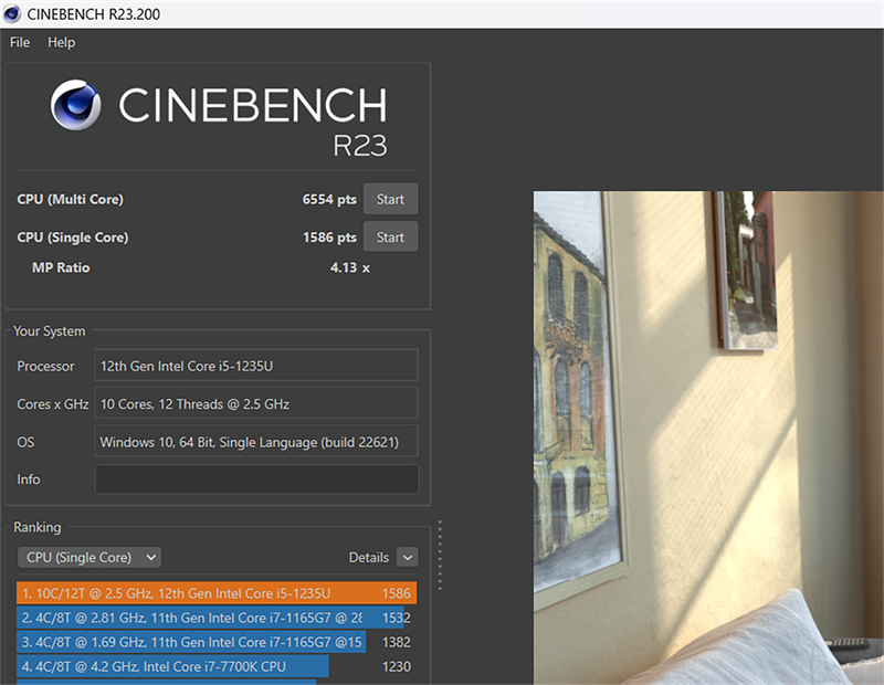 Điểm Cinebench R23 trên HP Probook 450 G9.