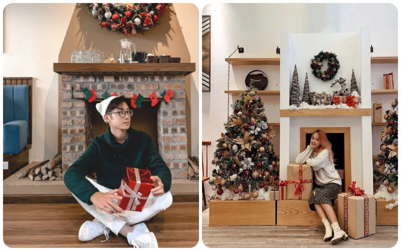 Chụp ảnh Noel bên lò sưởi