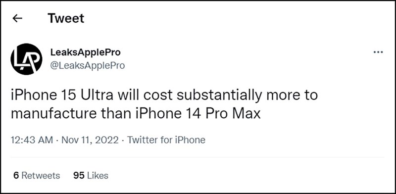 Leaker tiết lộ giá bán iPhone 15 Ultra