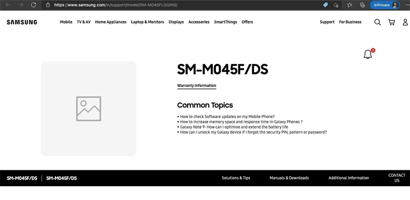 Máy đã có mặt tại trang web Samsung Ấn Độ