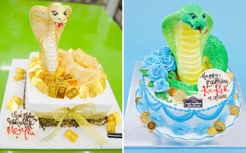 Cute 3D snake birthday cake