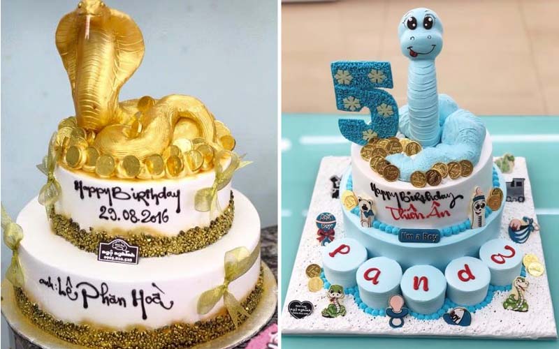 Cute 2-tier snake birthday cake