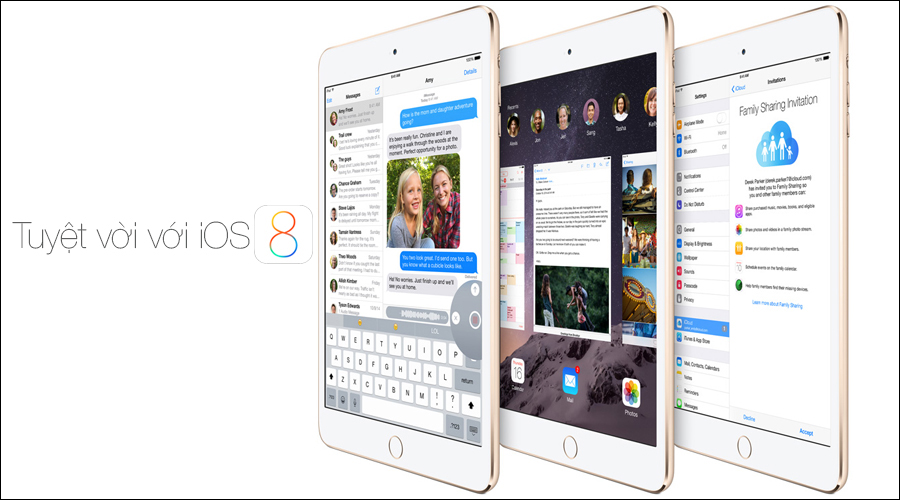 iPad Mini 3 được nhà phát hành Apple trang bị hệ điều hành iOS 8