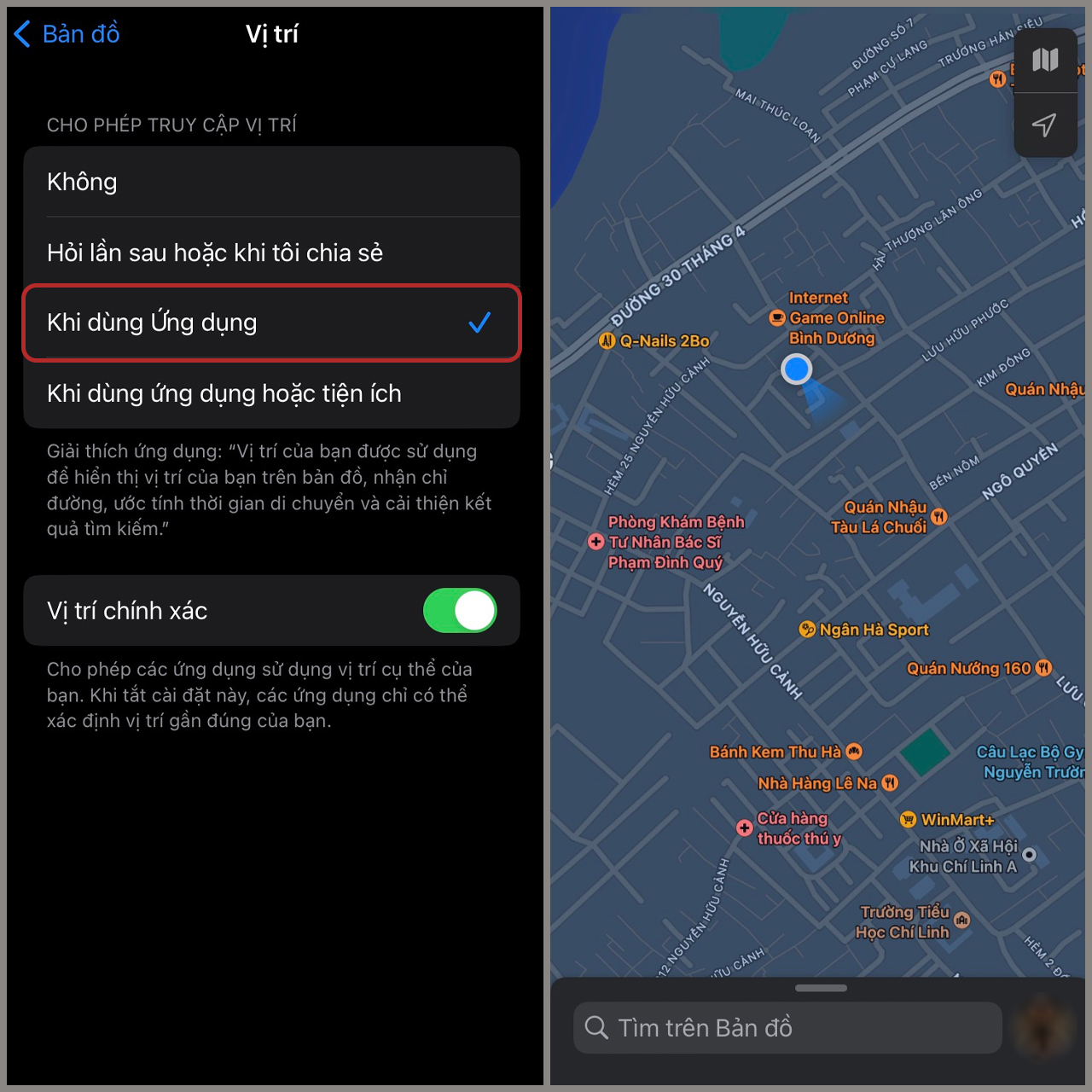 Sử dụng vị trí hiện tại trên iPhone để dễ dàng tìm đường đến những địa điểm yêu thích. Với tính năng GPS chính xác cùng bản đồ đẹp mắt, chỉ cần bấm và đợi, bạn sẽ nhận được chỉ dẫn trong tích tắc.