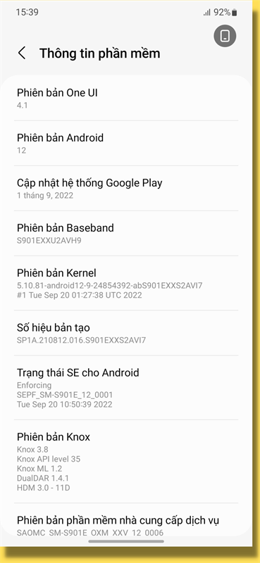 Galaxy S22 mà mình dùng đang chạy phiên bản One UI 4.1.