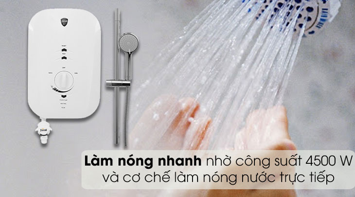 Máy nước nóng trực tiếp Ferroli 4500W MIDO-MSP 4.5S có công suất làm nóng nhanh chóng 4500W