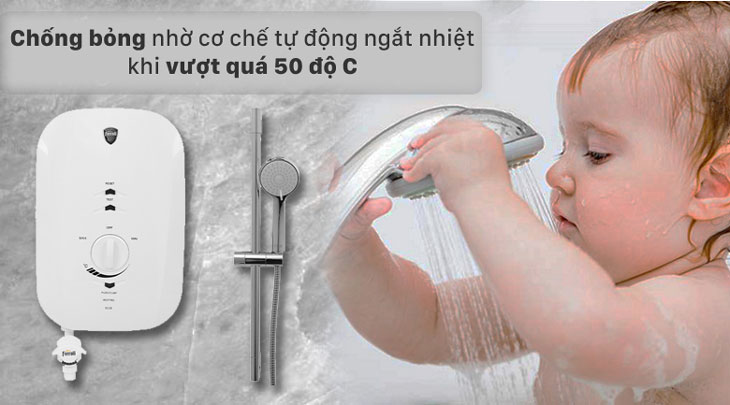 Máy nước nóng trực tiếp Ferroli 4500W MIDO-MSP 4.5S có khả năng tự động ngắt nhiệt khi quá nóng giúp chống bỏng hiệu quả