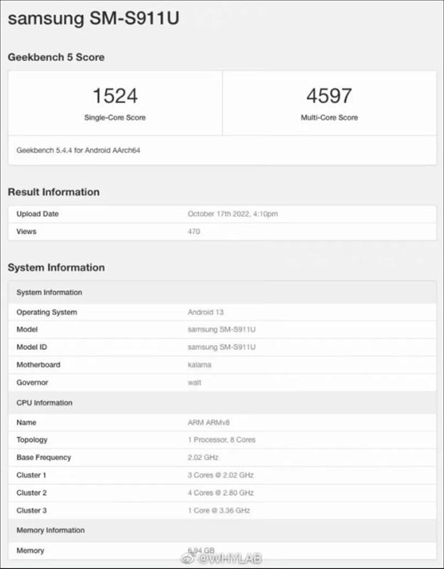 Điểm Geekbench được cho là của Galaxy S23