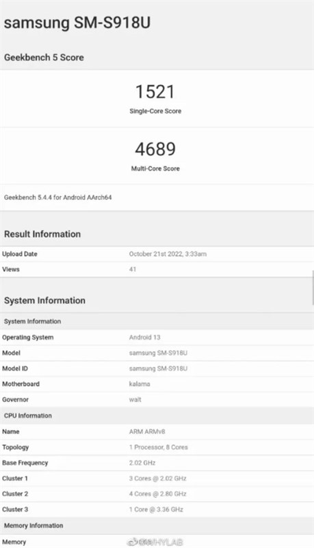 Điểm số Geekbench được cho là của Galaxy S23 Ultra