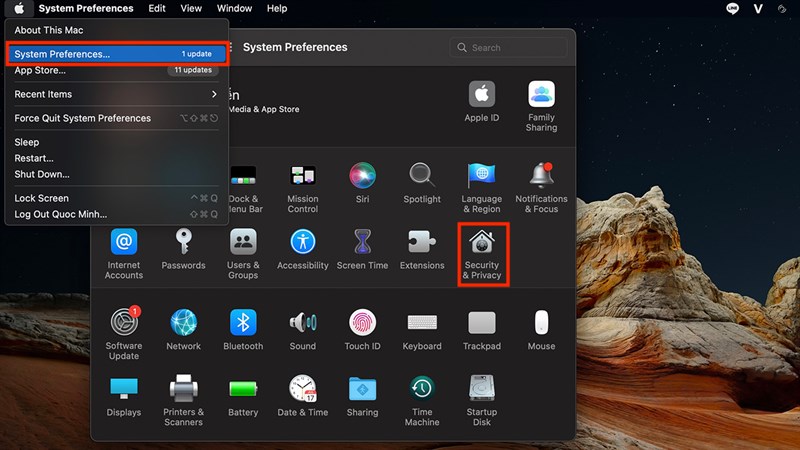 Mở cài đặt bảo mật