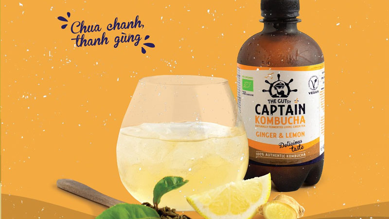 Trà Kombucha hữu cơ vị chanh và gừng