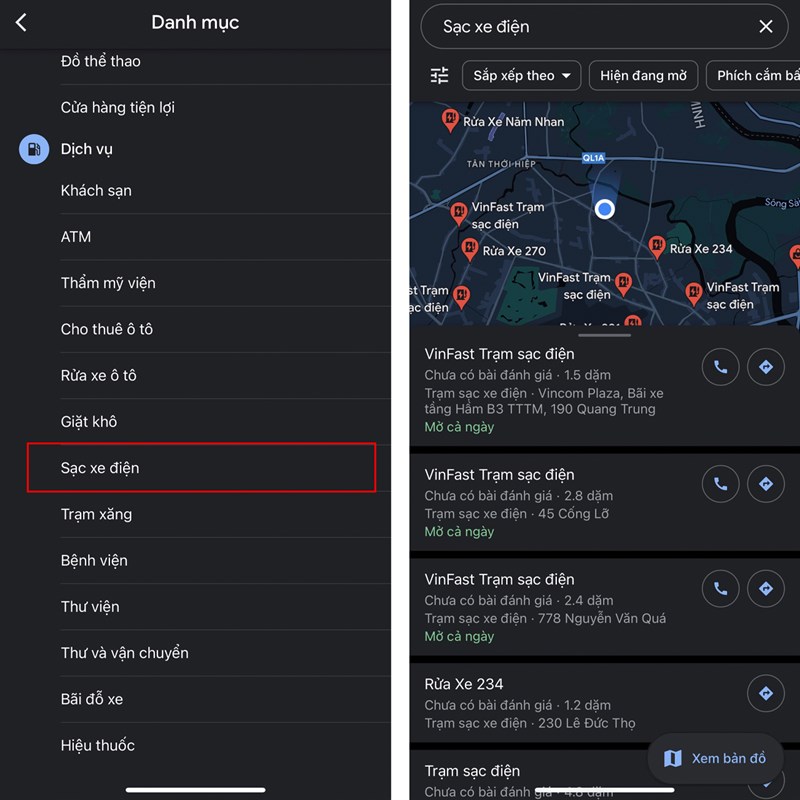 Cách xem vị trí trạm sạc xe điện trên Google Maps