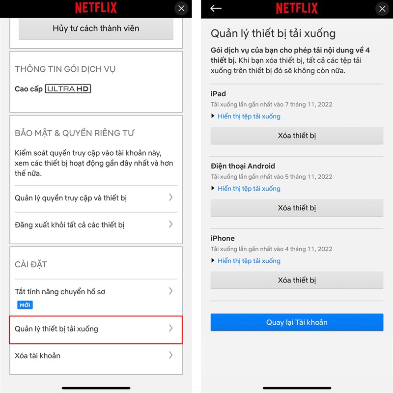 Cách quản lý thiết bị tải xuống trên Netfilix