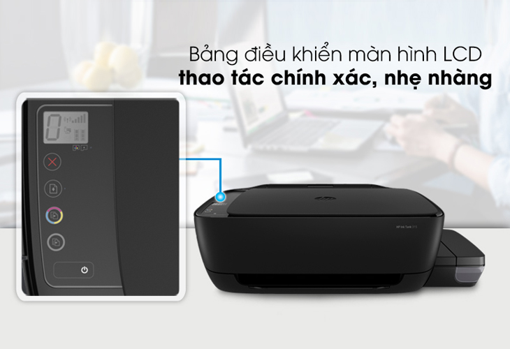 Máy In Phun Màu HP đa năng in scan copy Ink Tank 315 (Z4B04A) có bảng điều khiển màn hình LCD hiện đại giúp bạn thao tác trơn tru hơn