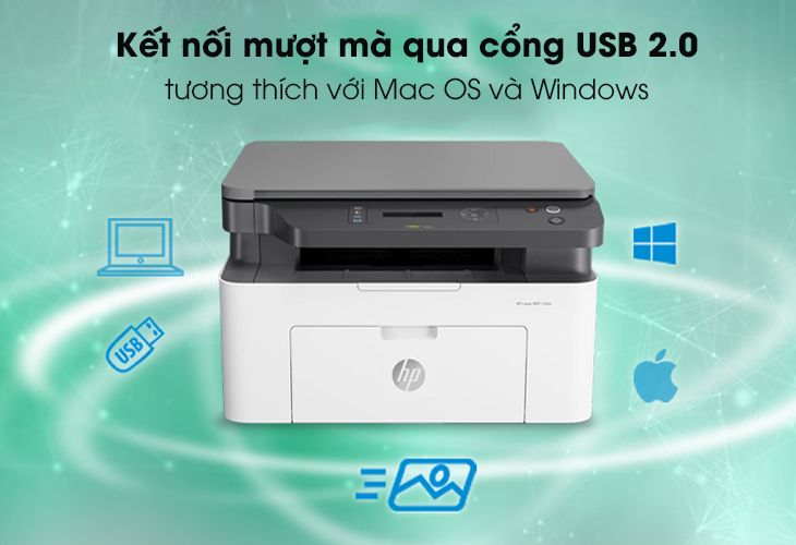 Máy in HP LaserJet 135a (4ZB82A) hỗ trợ kết nối có dây và không dây cho bạn linh hoạt sử dụng