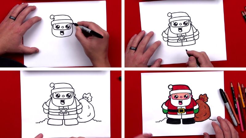 Cách vẽ tranh ông già Noel đơn giản
