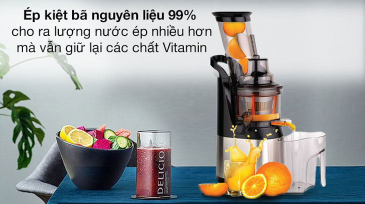 Máy ép chậm Kalite KL-565 có thể ép kiệt bã nguyên liệu đến 99% nhờ công suất mạnh mẽ