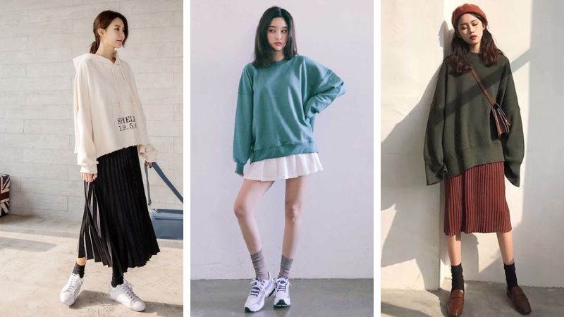 Những cách kết hợp áo hoodie với chân váy