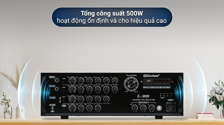 Amply Karaoke Zenbos Z-2600 có tổng công suất 500W, cho hoạt động ổn định và hiệu quả cao