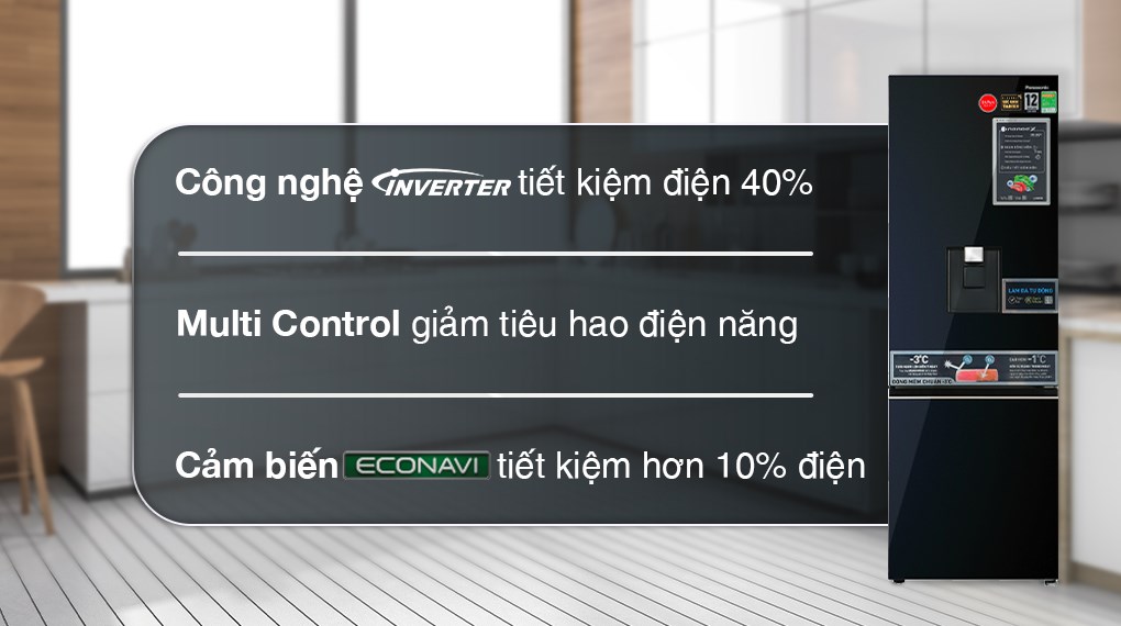 Review tủ lạnh Panasonic Inverter 325 lít NR-BV361WGKV - Tiết kiệm điện năng với Inverter, Econavi, Multi Control