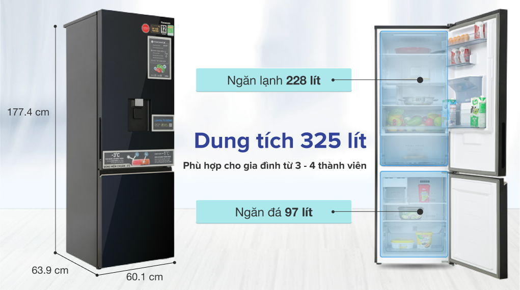 Review tủ lạnh Panasonic Inverter 325 lít NR-BV361WGKV - Kích thước, dung tích